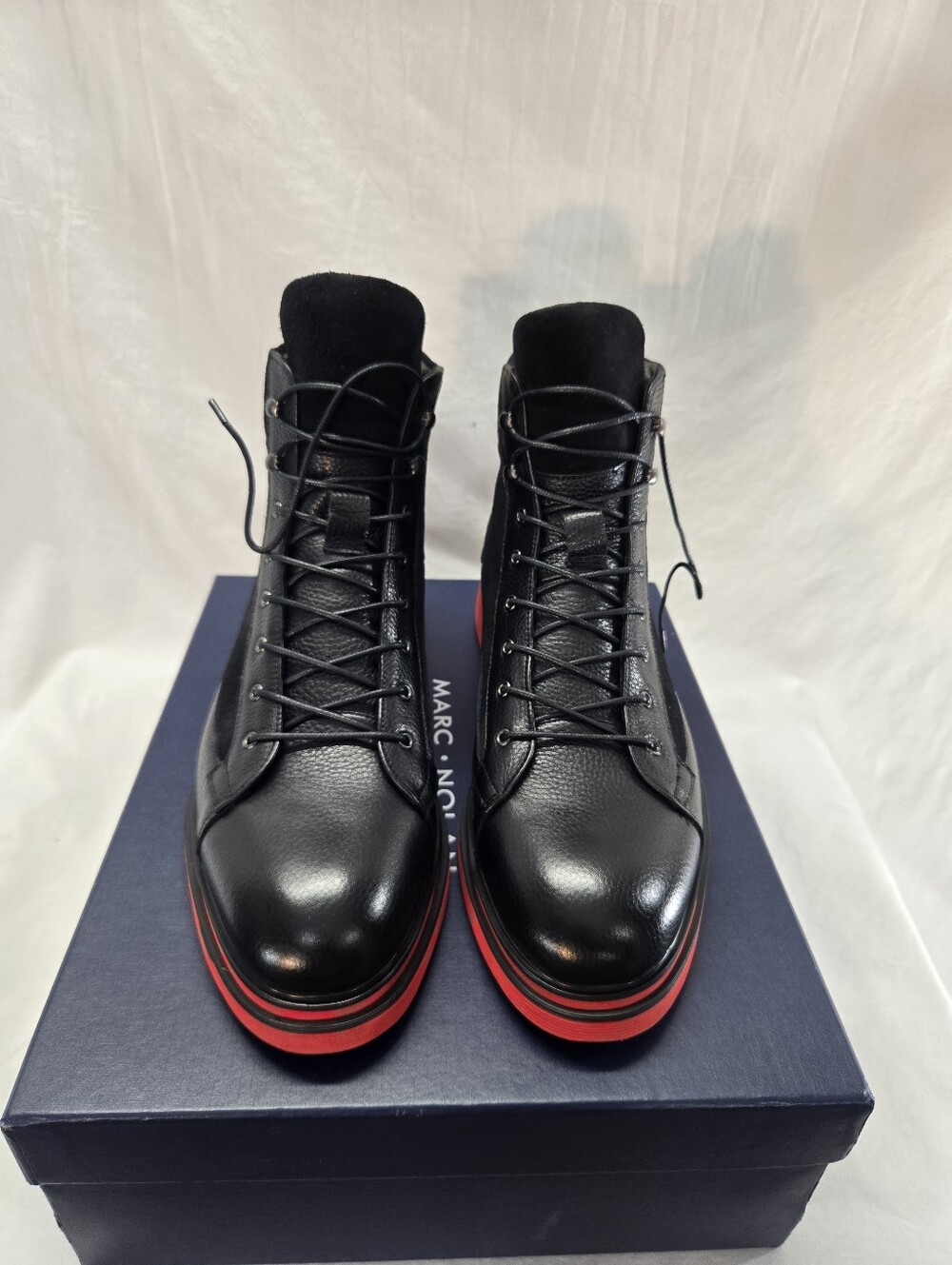 Marc Nolan Aiden Black Leather and Suede Combat Boots with Red Sole New - Picture 3 of 7